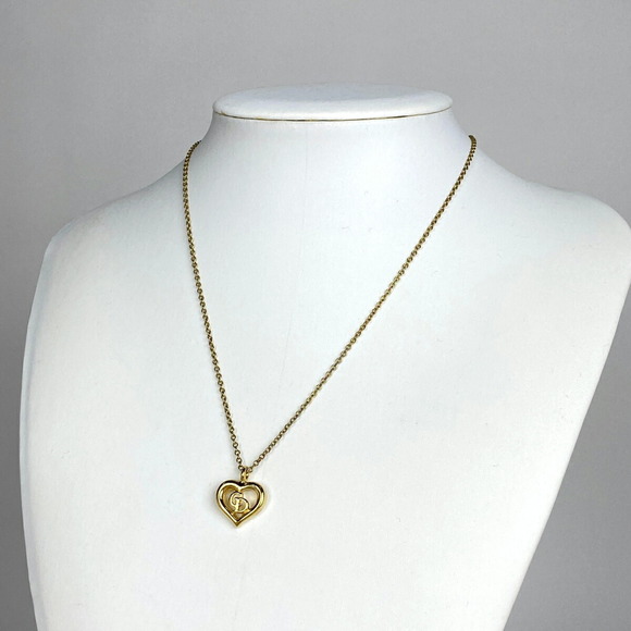 Christian Dior Logo Necklace CD Heart Motif GP Gold - Picture 4 of 4
